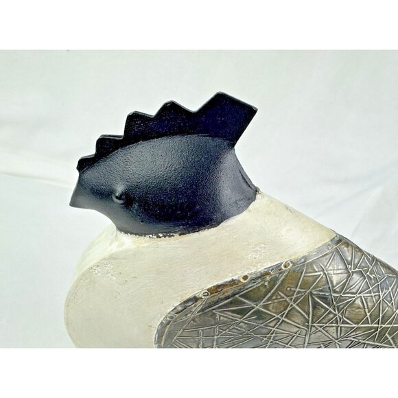 Pier One Chicken Rooster Statue Cast Iron Wood Black & White 10” Tall - Picture 3 of 4